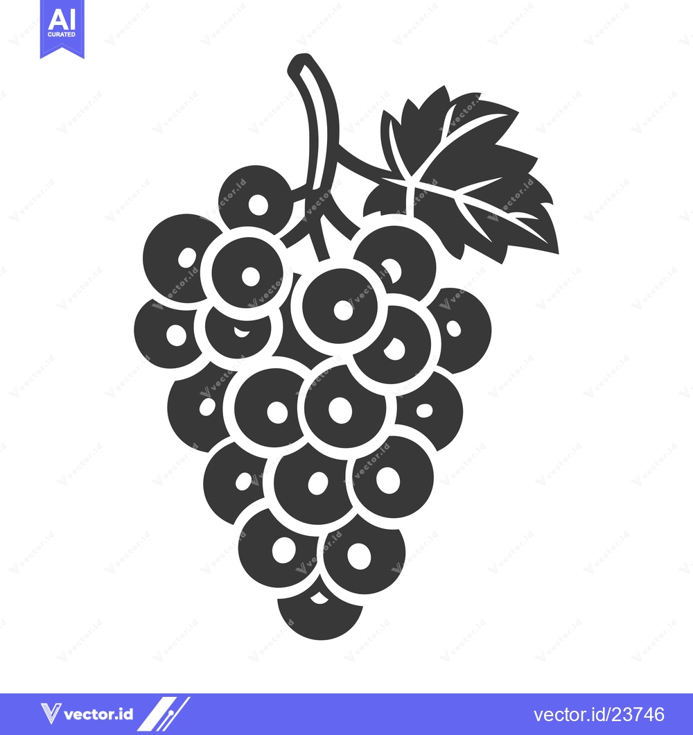 Premium Vector dari Black and White Illustration of a Bunch of Grapes with a Leaf