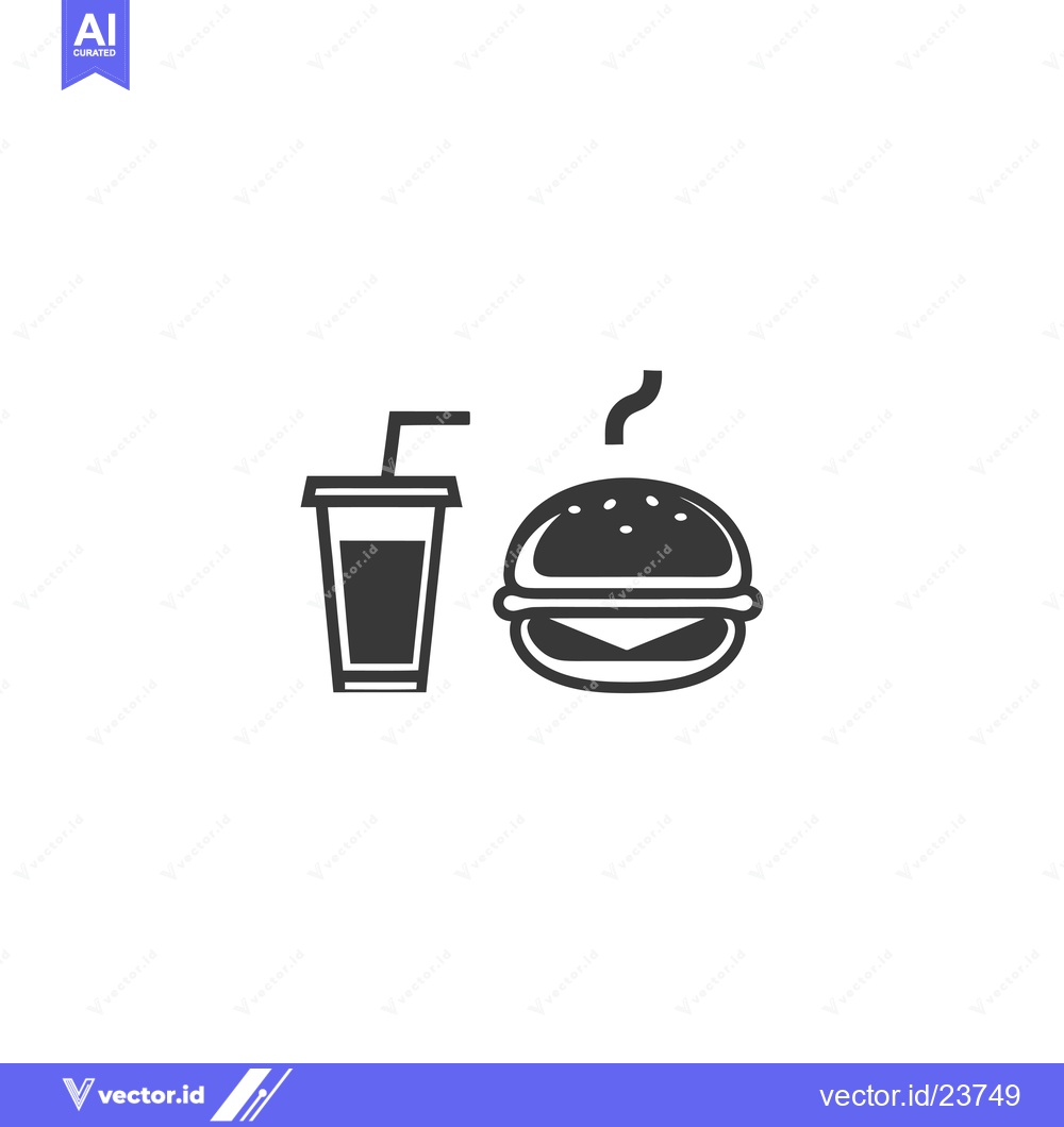 Premium Vector of Black and White Illustration of a Burger and a Cup with a Straw