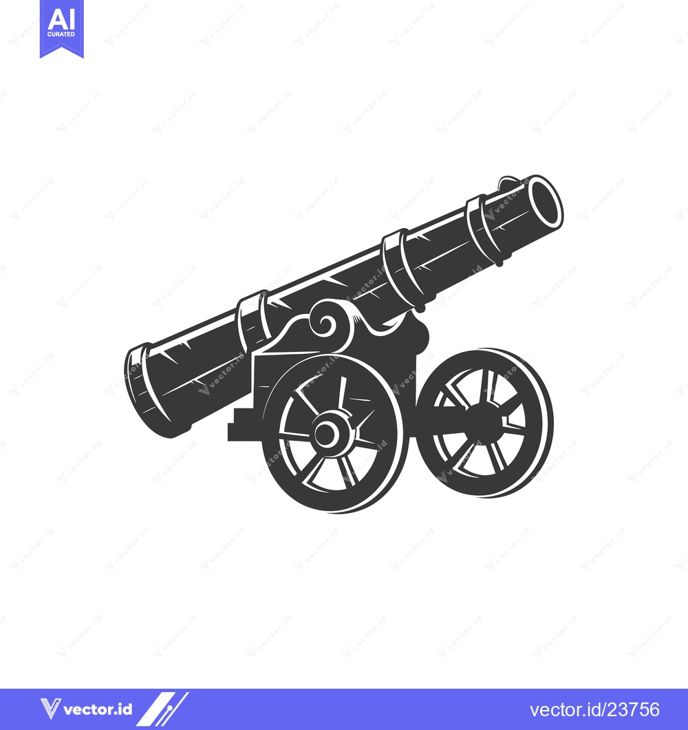 Premium Vector of Black and White Illustration of a Cannon on Wheels
