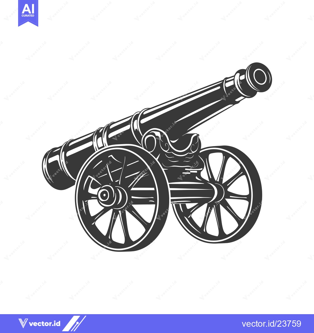 Premium Vector dari Black and White Illustration of a Cannon with Wheels
