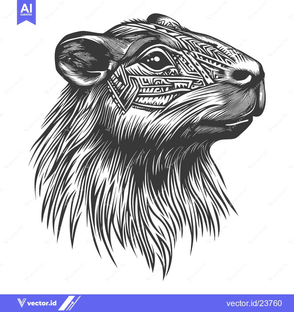 Premium Vector of Black and White Illustration of a Capybara with Tribal Patterns