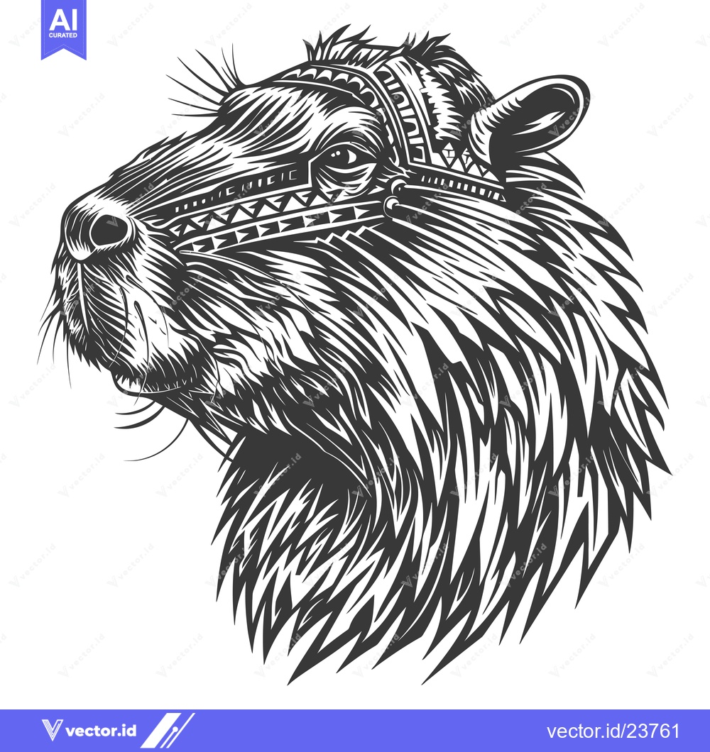 Premium Vector of Black and White Illustration of a Capybara with Tribal Patterns