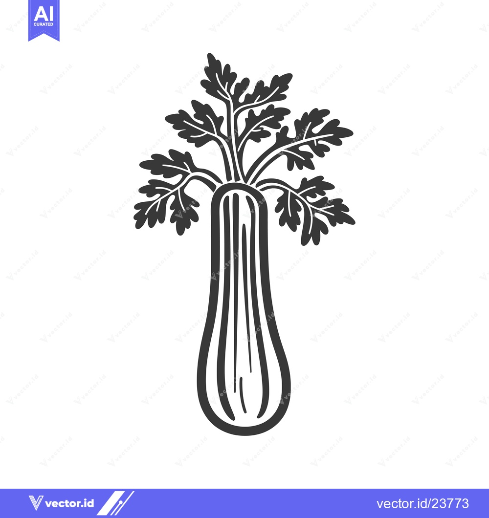 Premium Vector dari Black and White Illustration of a Celery Stalk with Green Leaves
