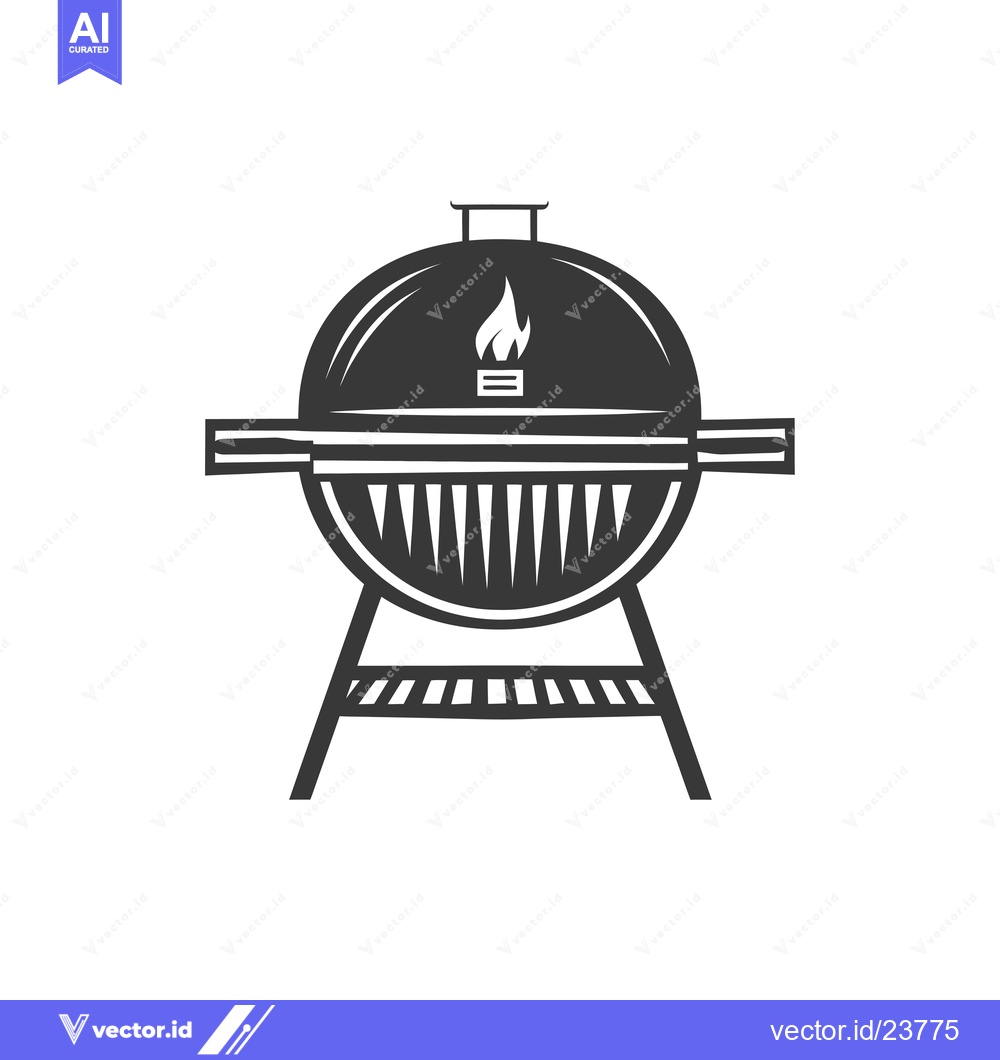Premium Vector of Black and White Illustration of a Charcoal Grill with Flames