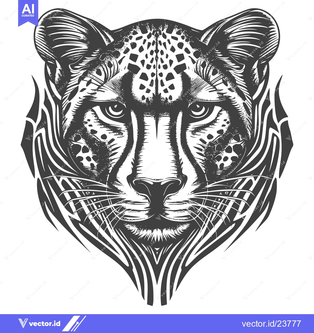 Premium Vector dari Black and White Illustration of a Cheetah's Face