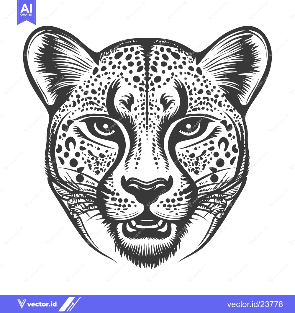 Premium Vector dari Black and White Illustration of a Cheetah's Head