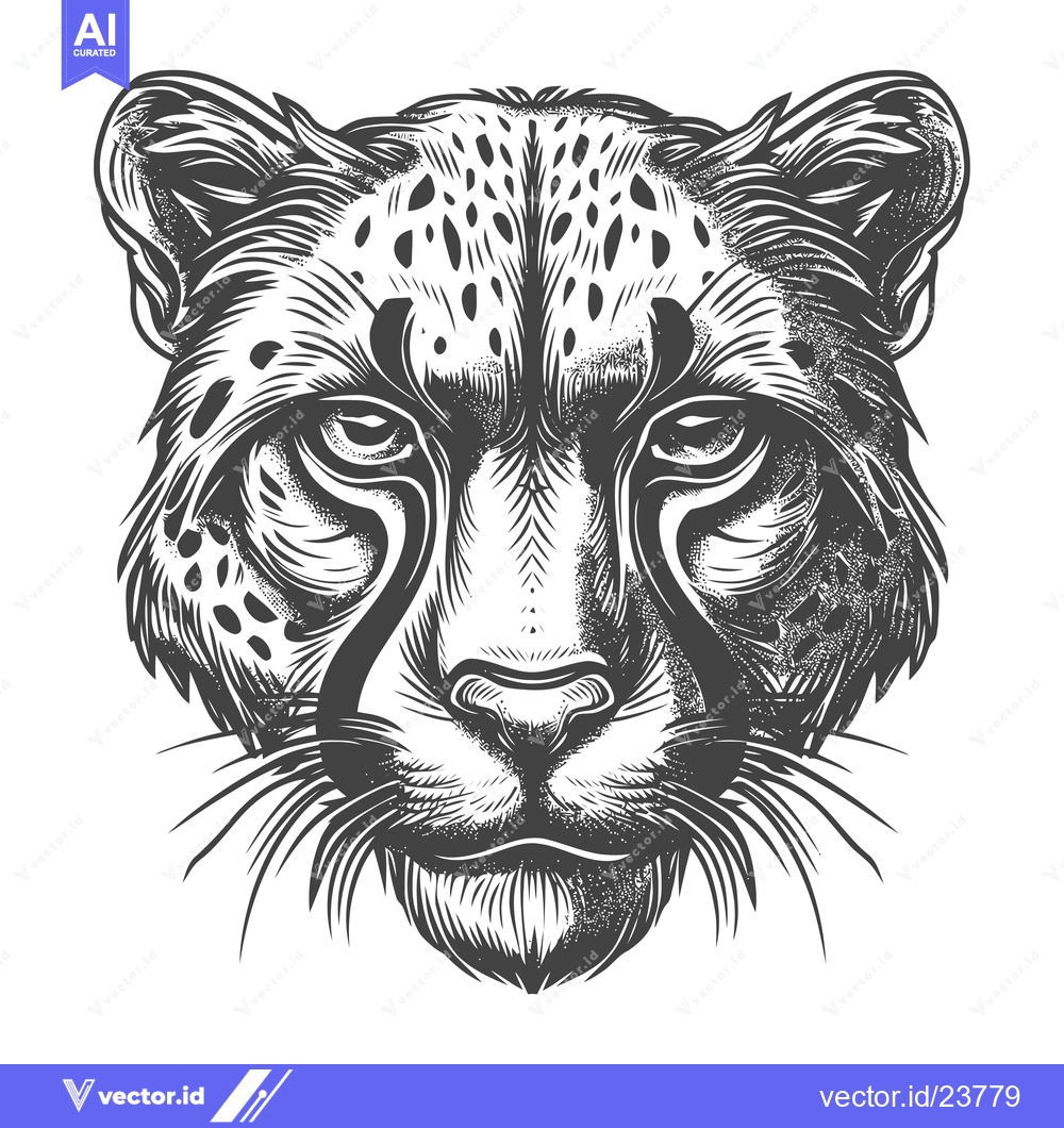 Premium Vector dari Black and White Illustration of a Cheetah's Head