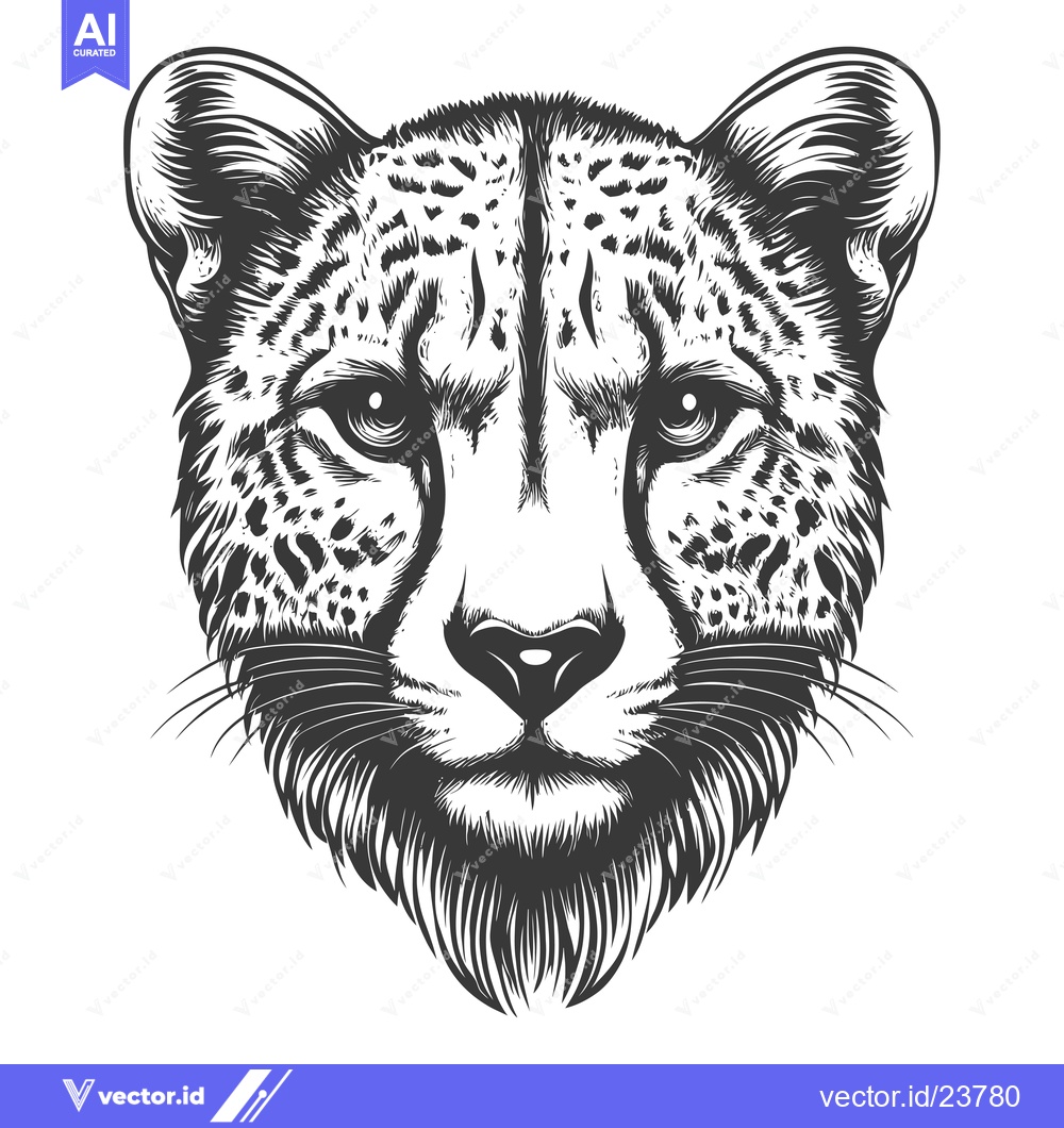 Premium Vector dari Black and White Illustration of a Cheetah's Head