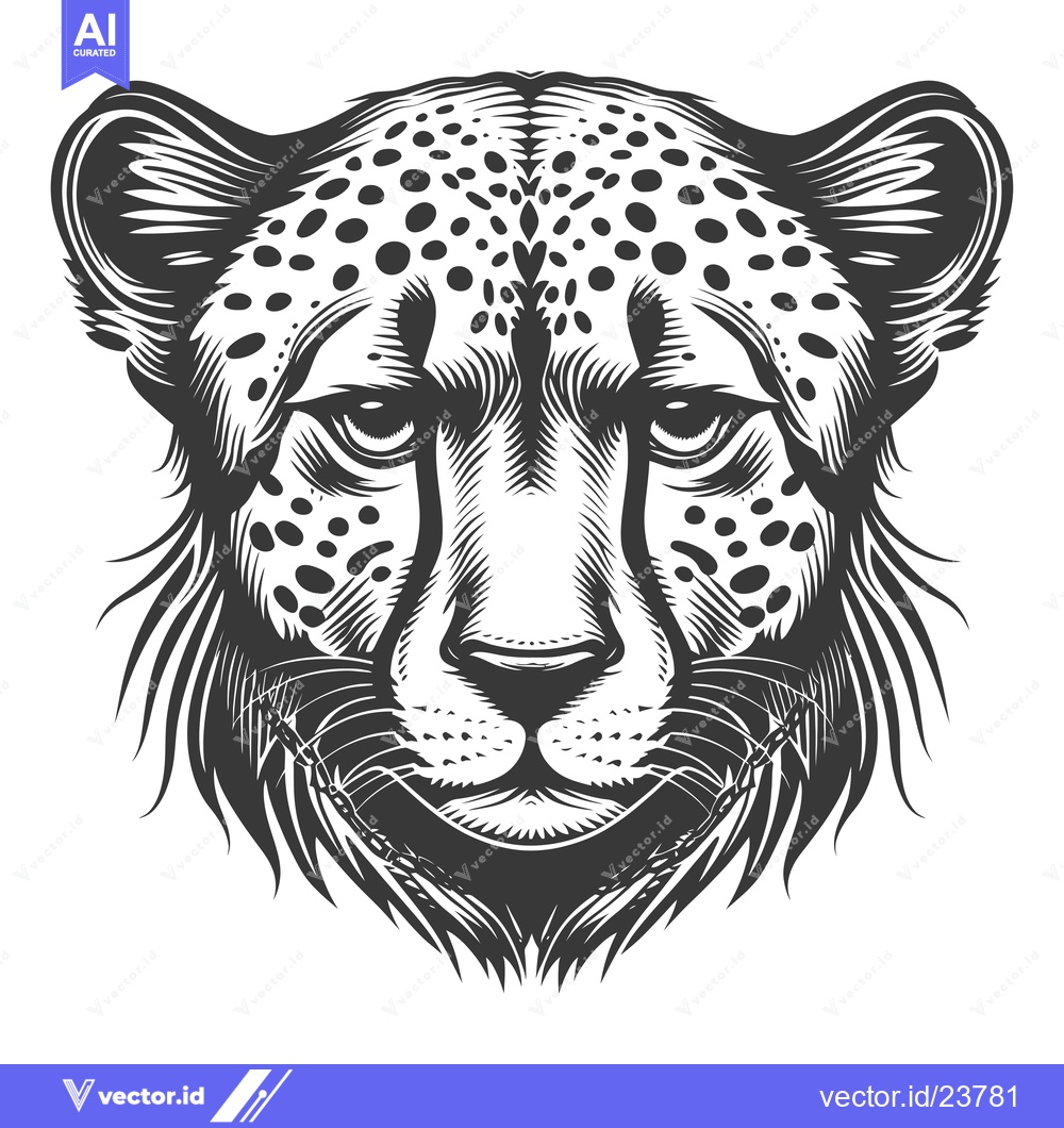 Premium Vector dari Black and White Illustration of a Cheetah's Head