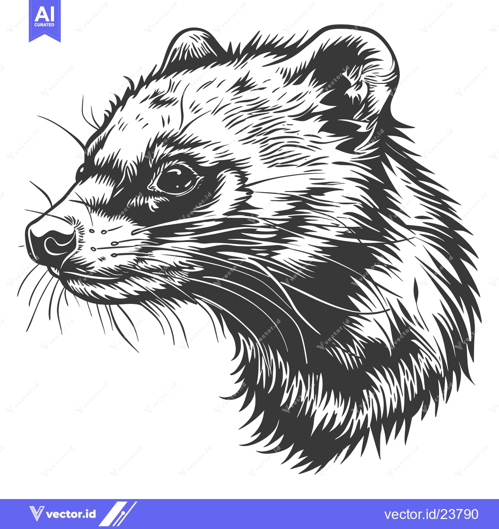 Premium Vector dari Black and White Illustration of a Civet's Head