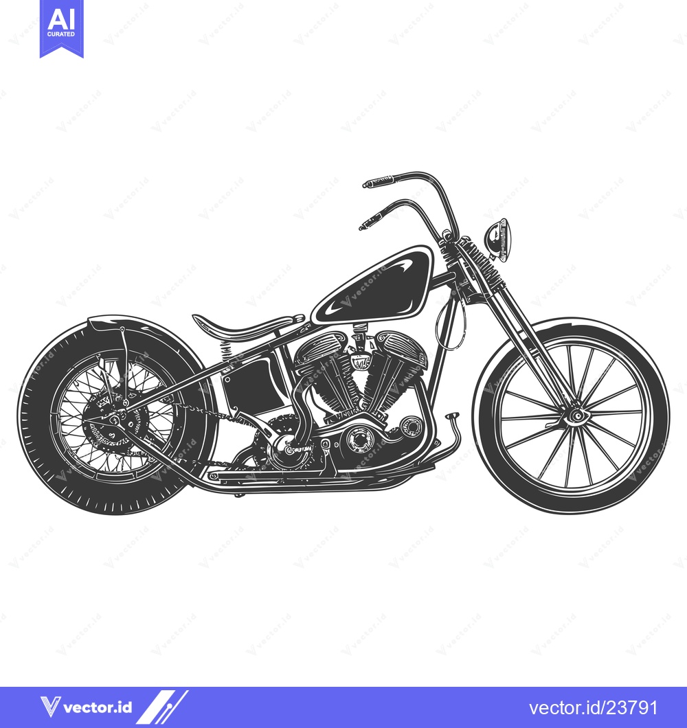 Premium Vector dari Black and White Illustration of a Classic Chopper Motorcycle