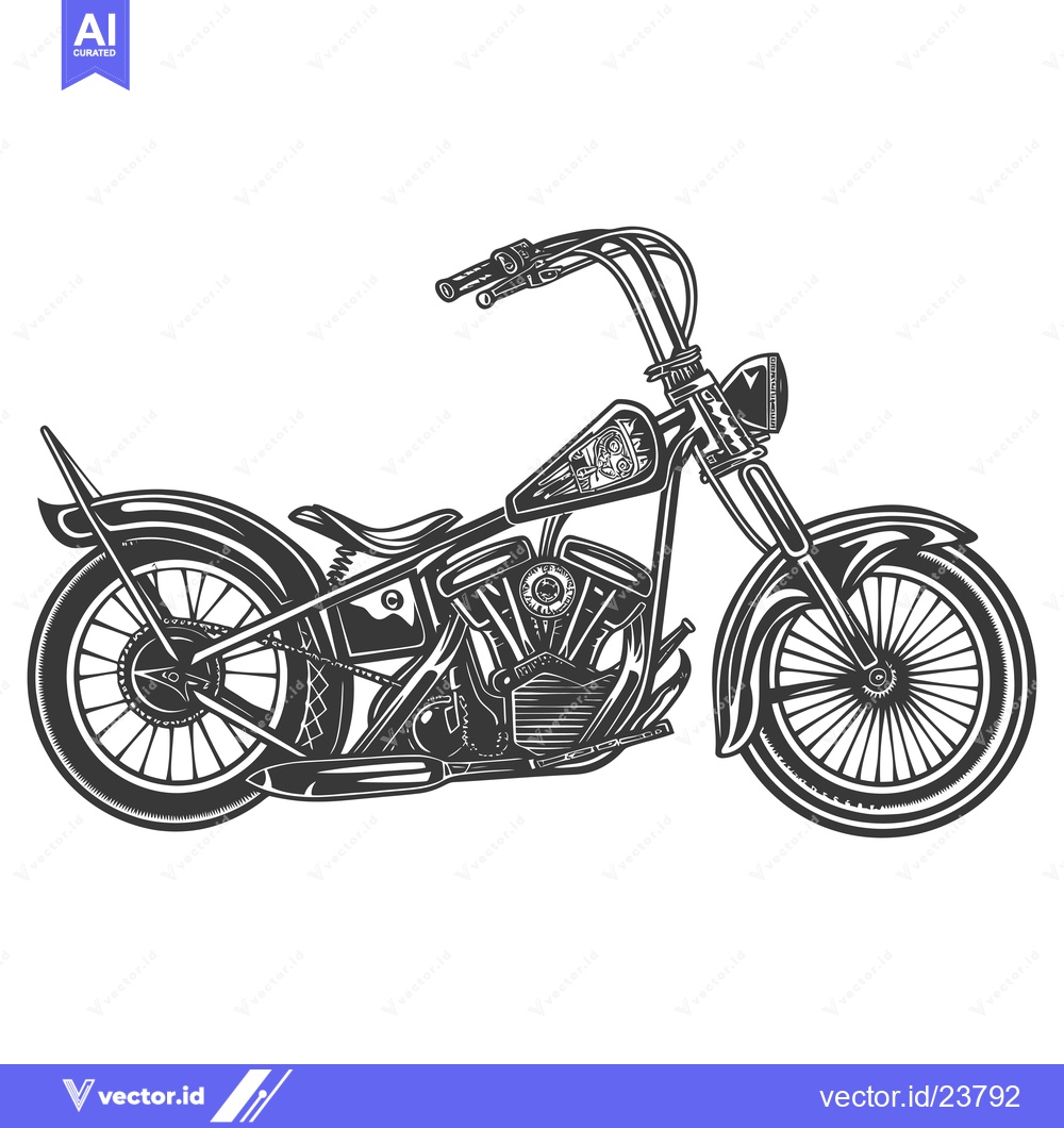 Premium Vector of Black and white illustration of a classic chopper motorcycle