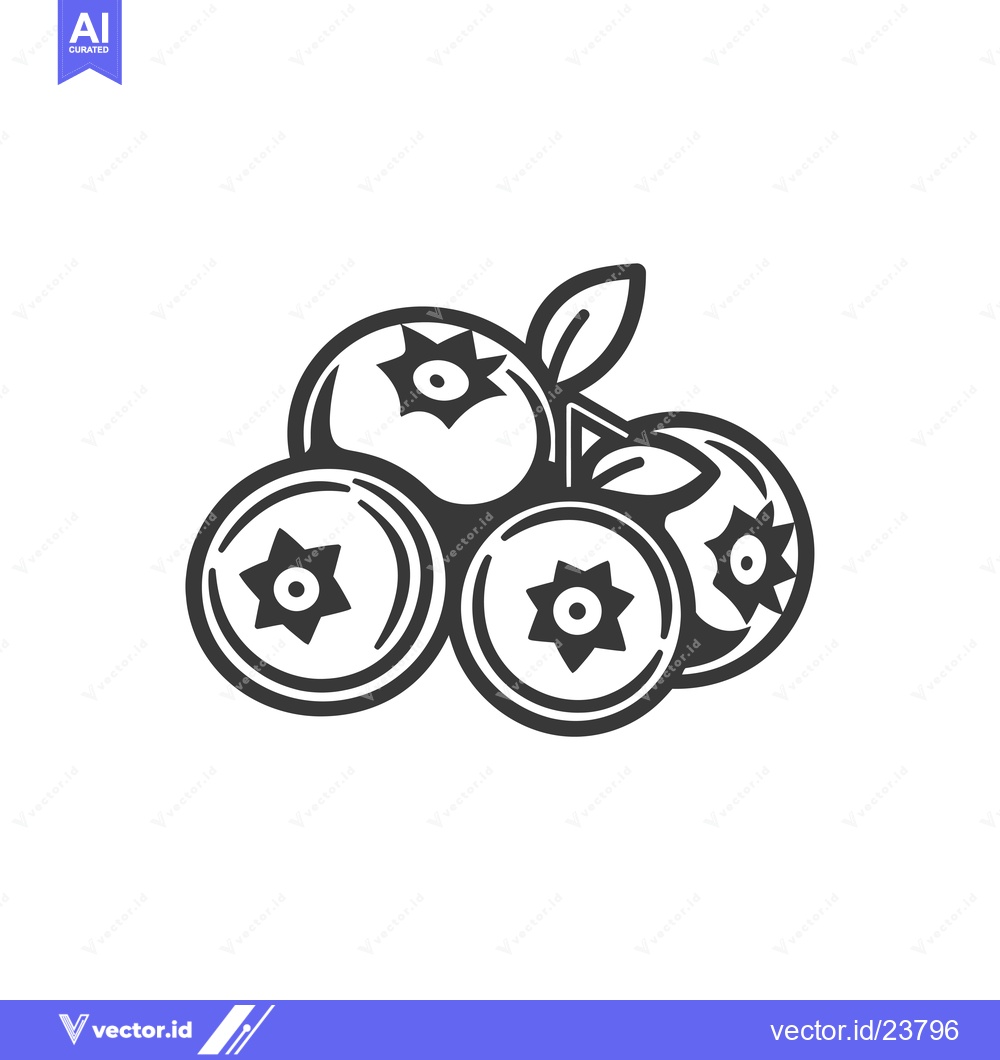 Premium Vector dari Black and White Illustration of a Cluster of Blueberries with Stem