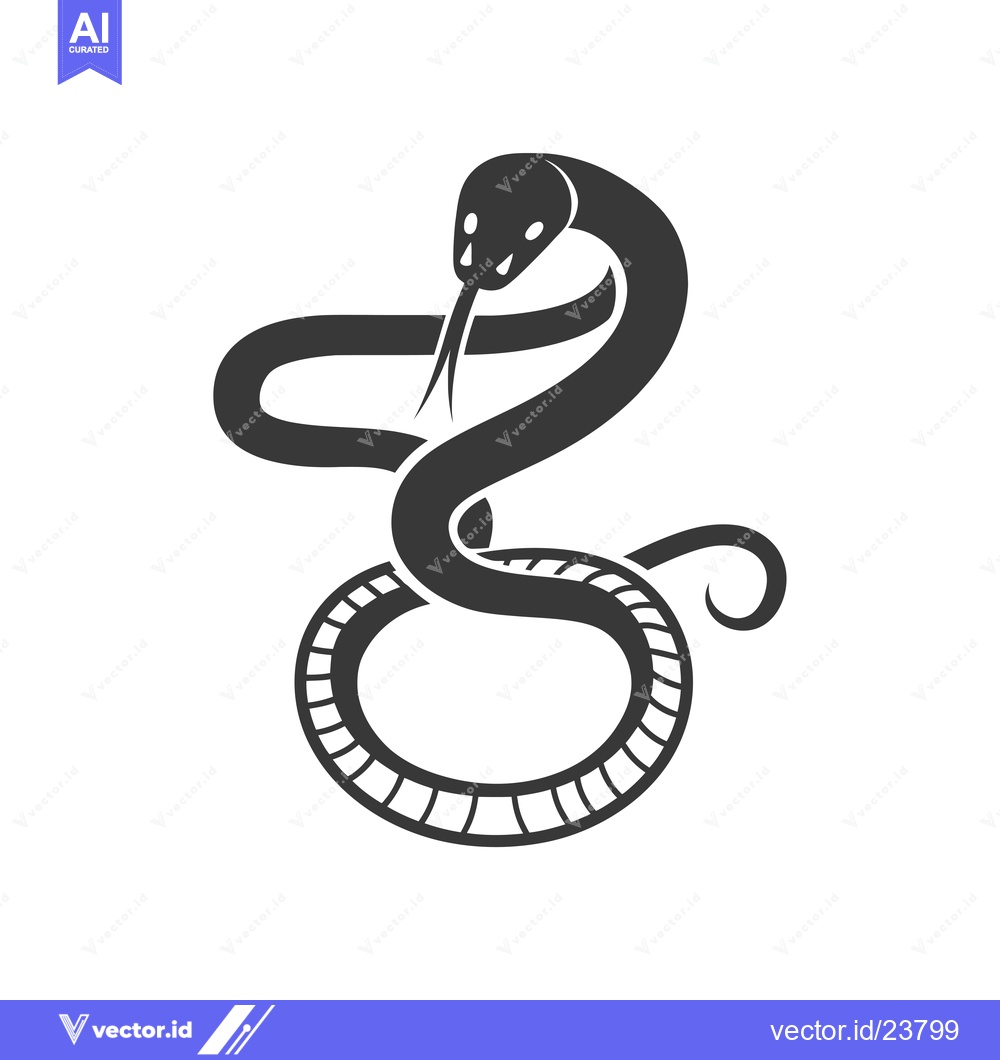 Premium Vector of Black and White Illustration of a Cobra in a Defensive Position
