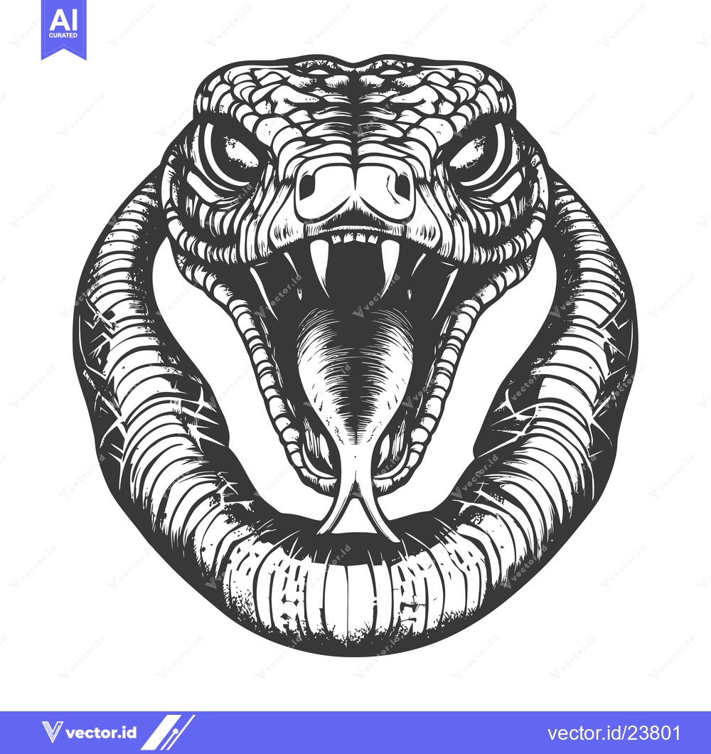 Premium Vector dari Black and White Illustration of a Cobra Snake with Fangs Out