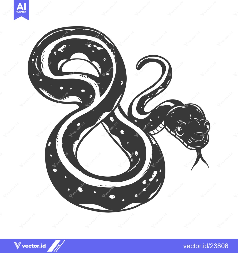 Premium Vector dari Black and White Illustration of a Coiled Snake with a Forked Tongue