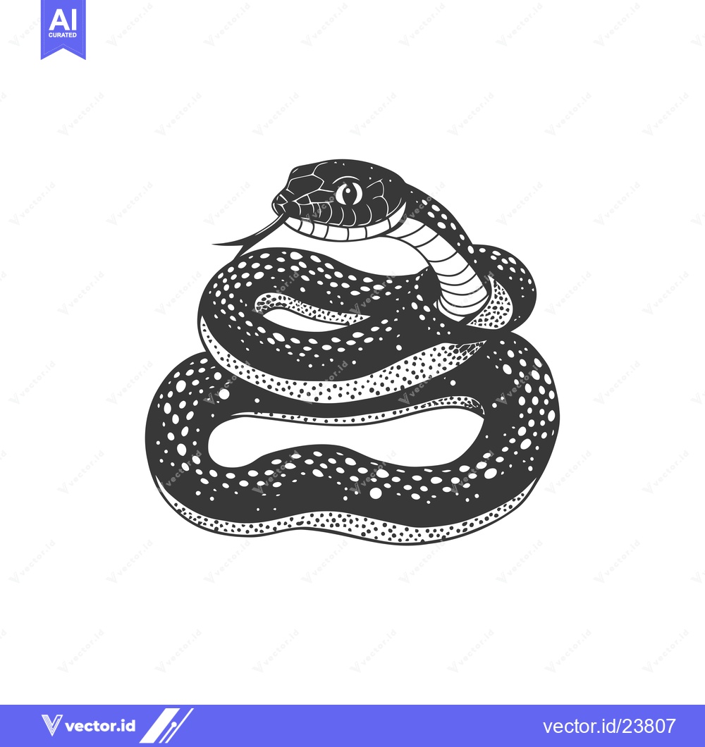Premium Vector dari Black and White Illustration of a Coiled Snake with Dotted Scales