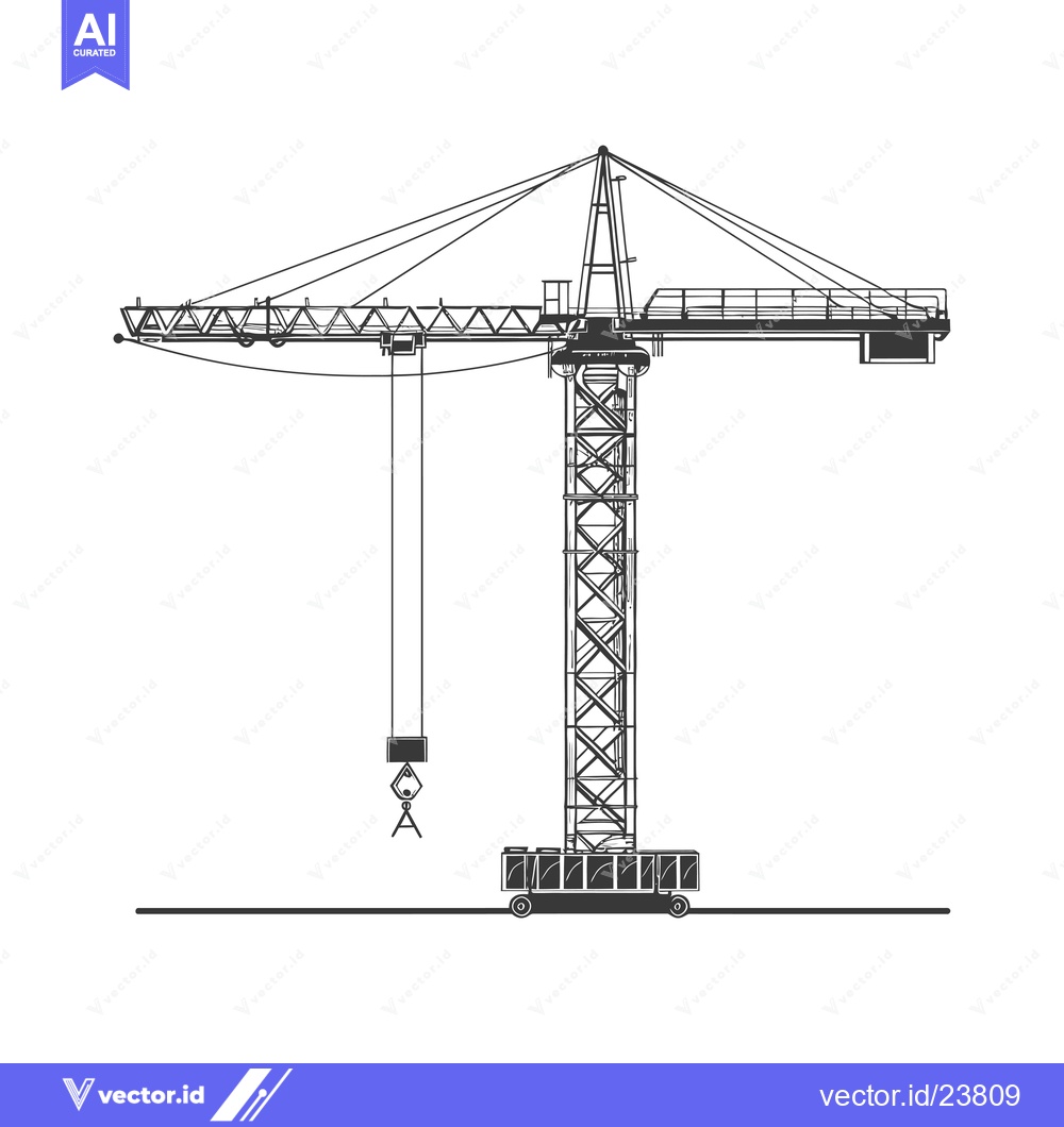 Premium Vector dari Black and White Illustration of a Construction Crane
