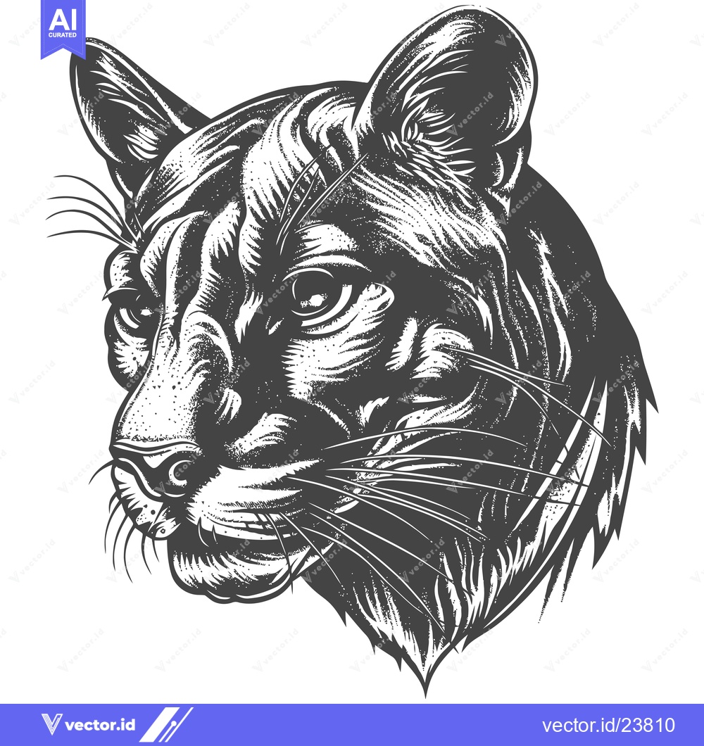 Premium Vector of Black and White Illustration of a Cougar's Head
