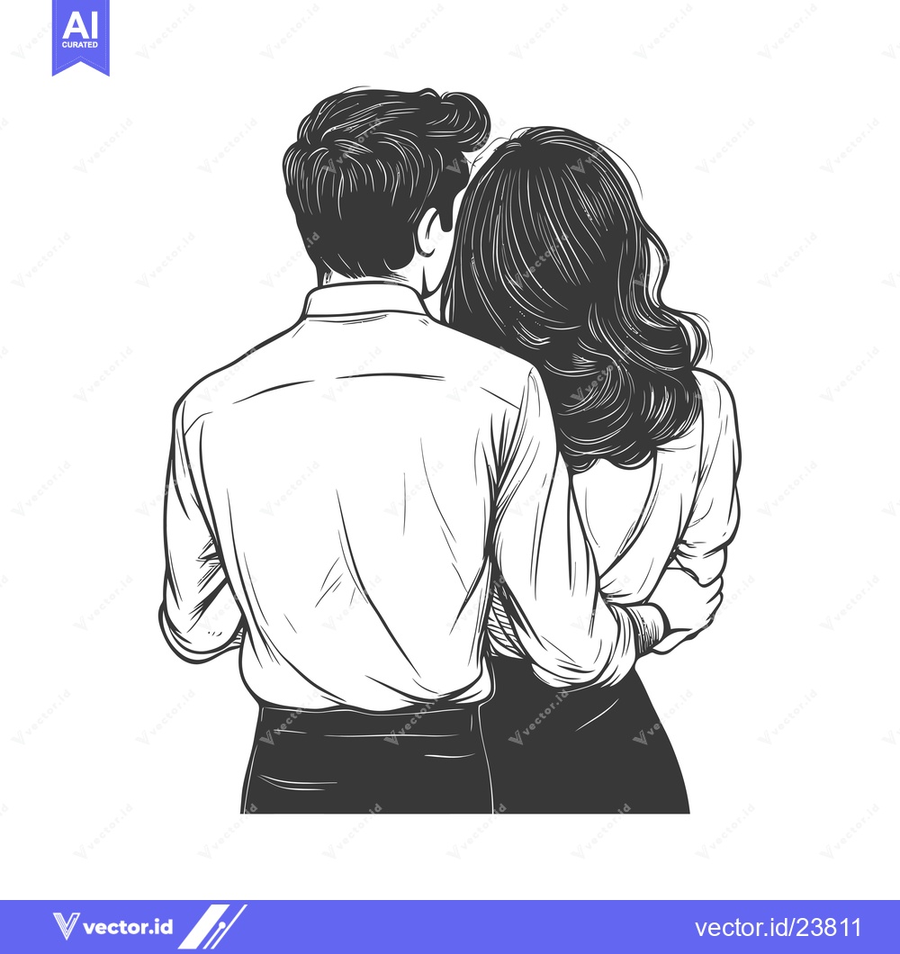 Premium Vector dari Black and white illustration of a couple embracing from behind