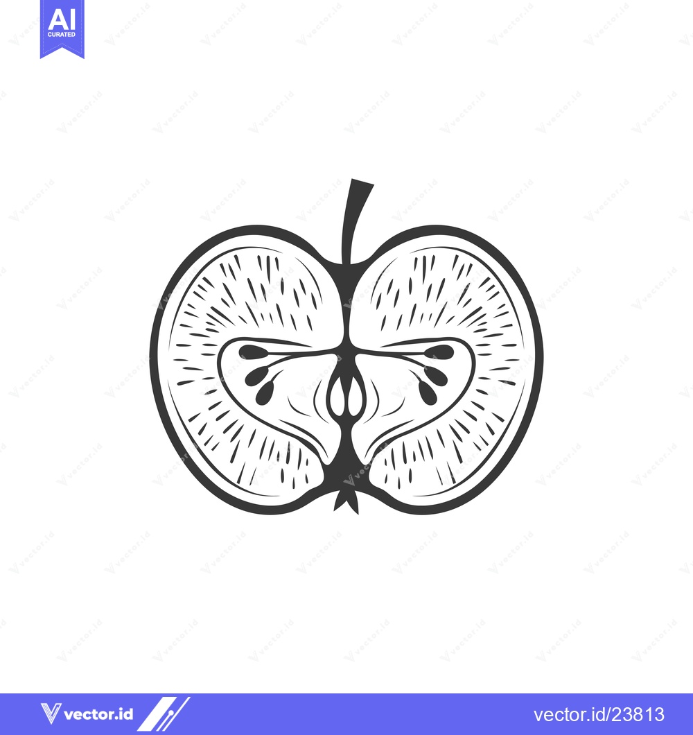 Premium Vector of Black and White Illustration of a Cross-Section of an Apple
