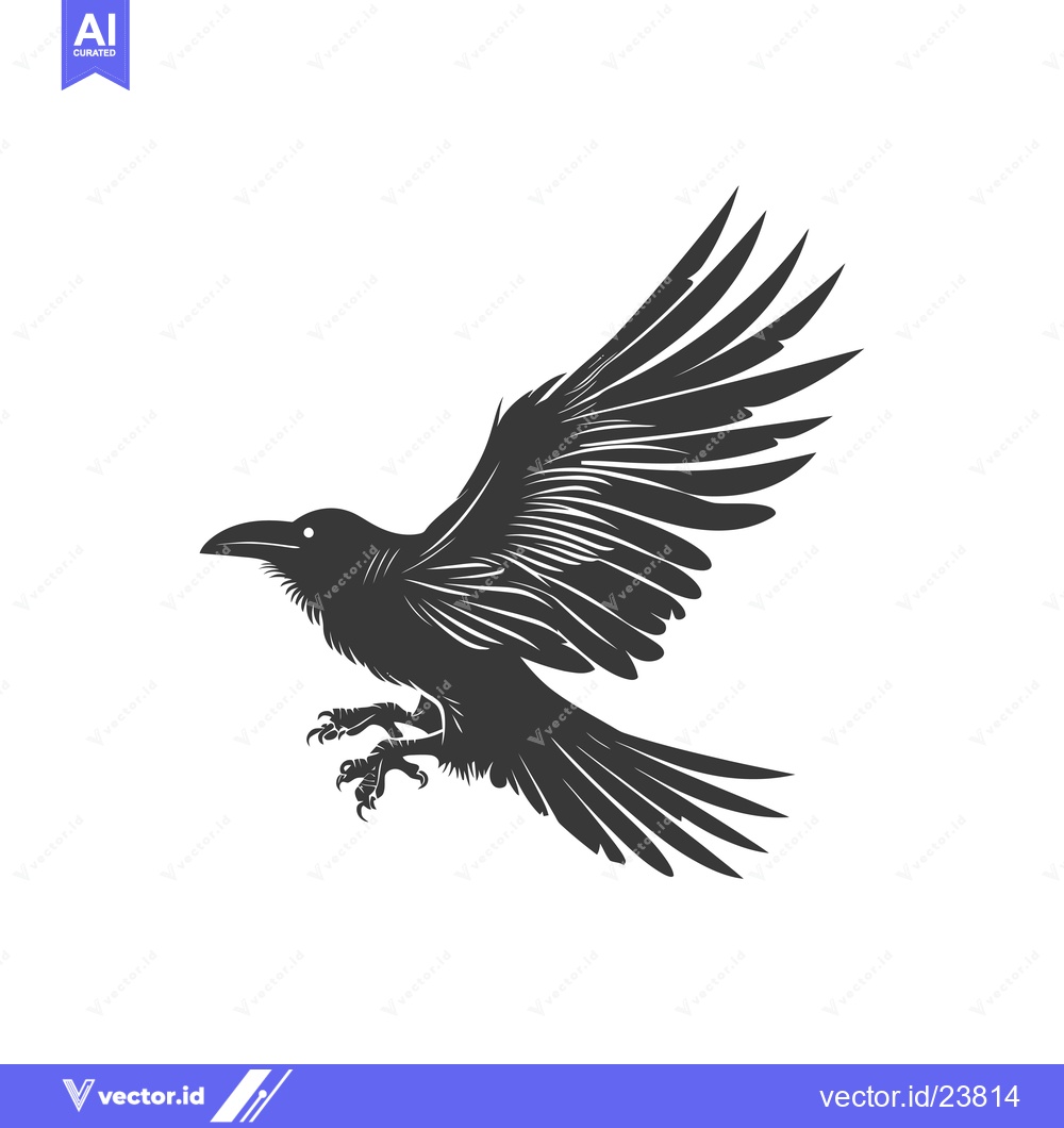 Premium Vector dari Black and white illustration of a crow in flight
