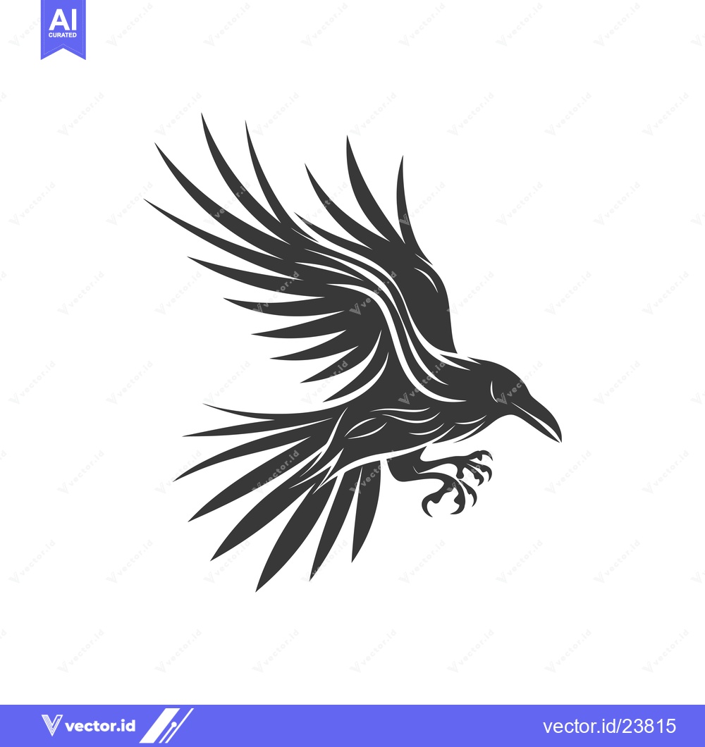 Premium Vector dari Black and white illustration of a crow in flight