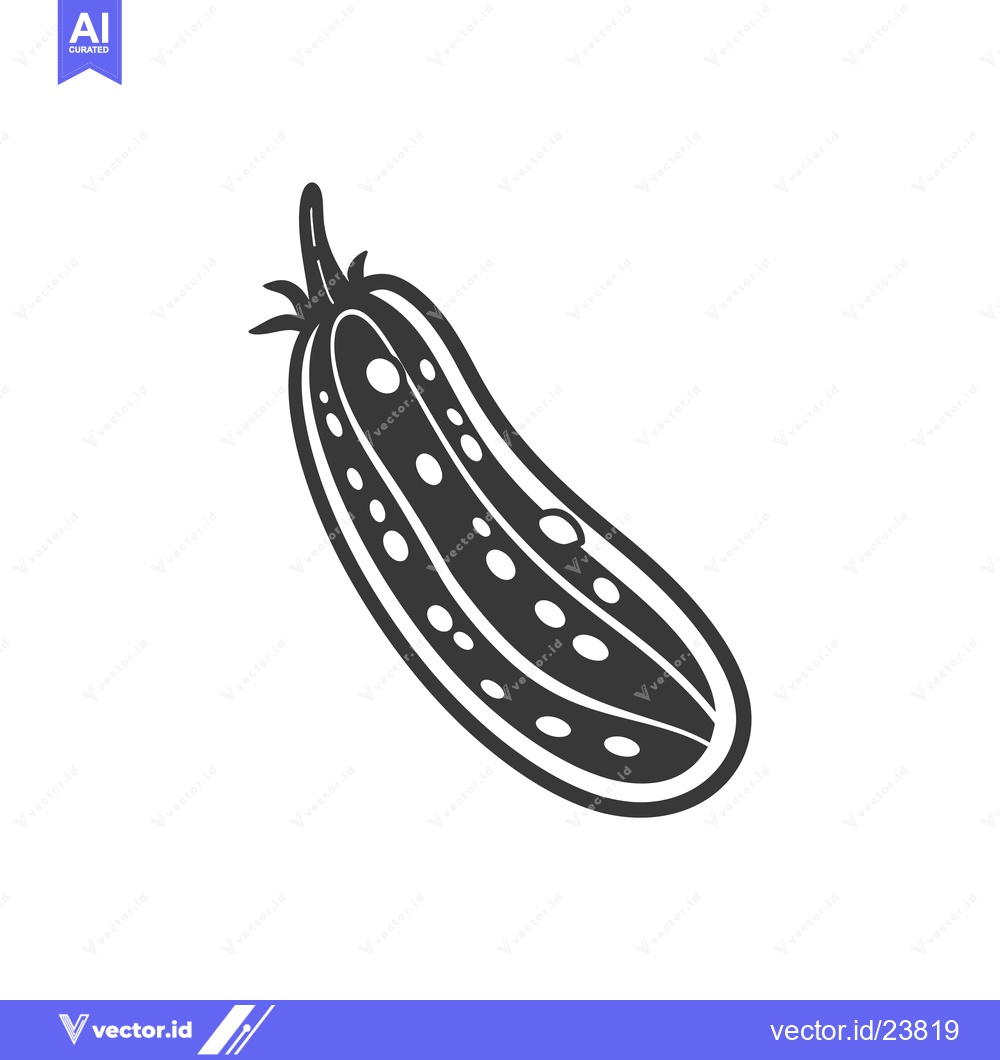 Premium Vector of Black and White Illustration of a Cucumber with Stem