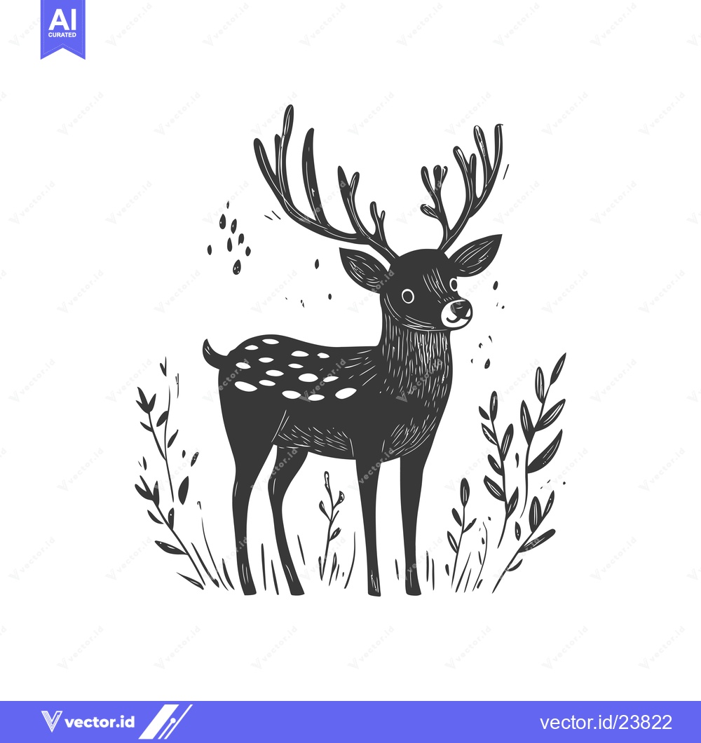 Premium Vector dari Black and White Illustration of a Deer in a Forest Setting