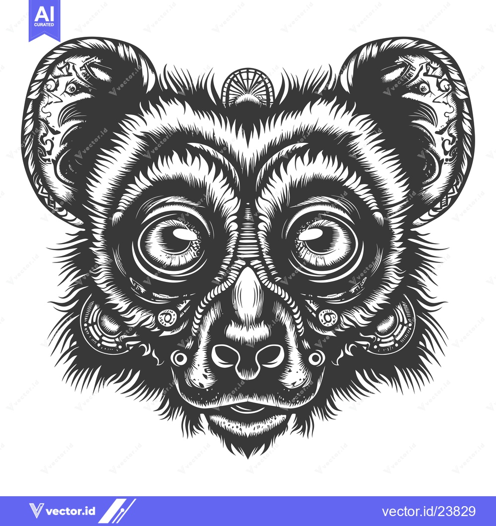 Premium Vector dari Black and White Illustration of a Detailed Animal Head
