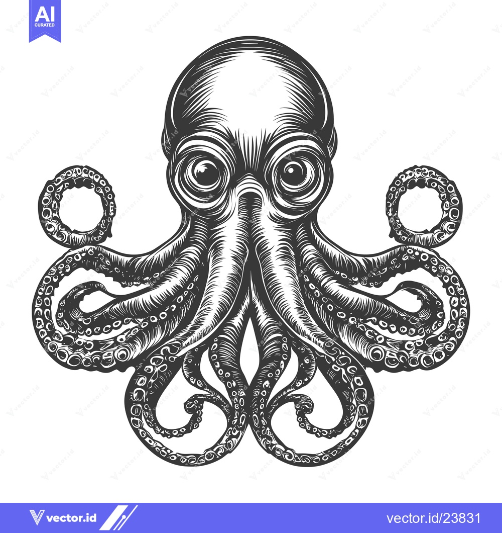 Premium Vector of Black and White Illustration of a Detailed Octopus