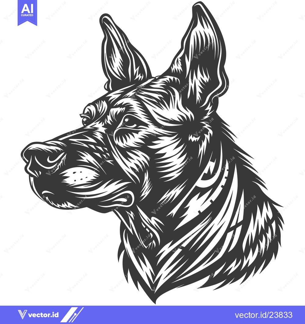 Premium Vector dari Black and White Illustration of a Dog's Head