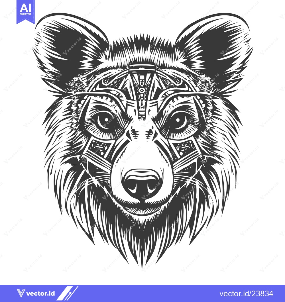 Premium Vector of Black and White Illustration of a Dog's Head with Intricate Patterns