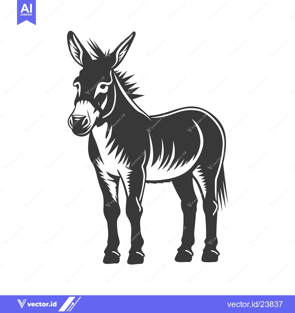 Premium Vector dari Black and White Illustration of a Donkey