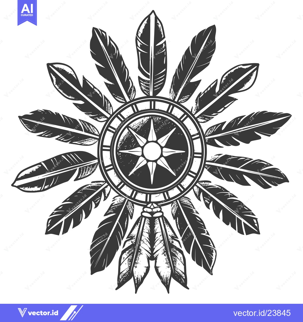 Premium Vector dari Black and White Illustration of a Dreamcatcher with Feathers