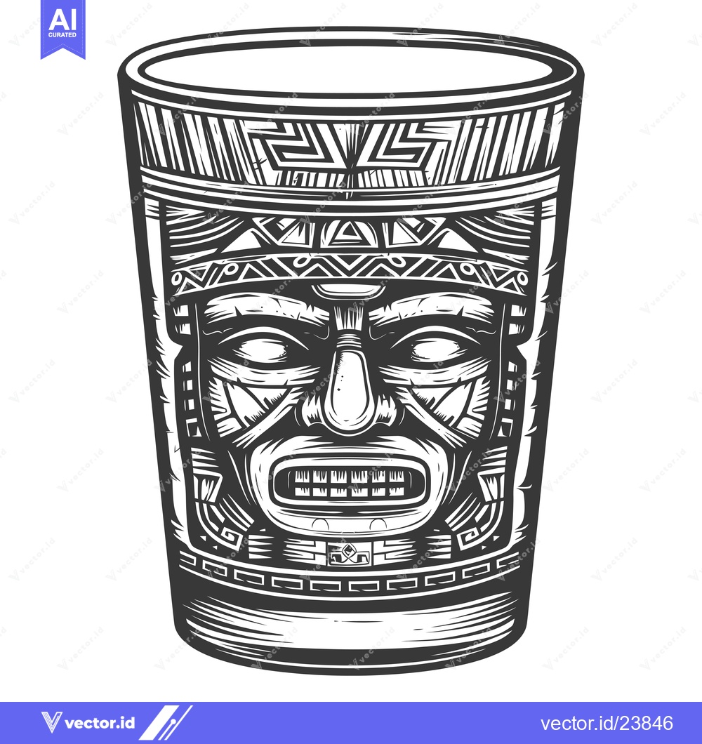 Premium Vector dari Black and White Illustration of a Drinking Vessel Decorated with an An