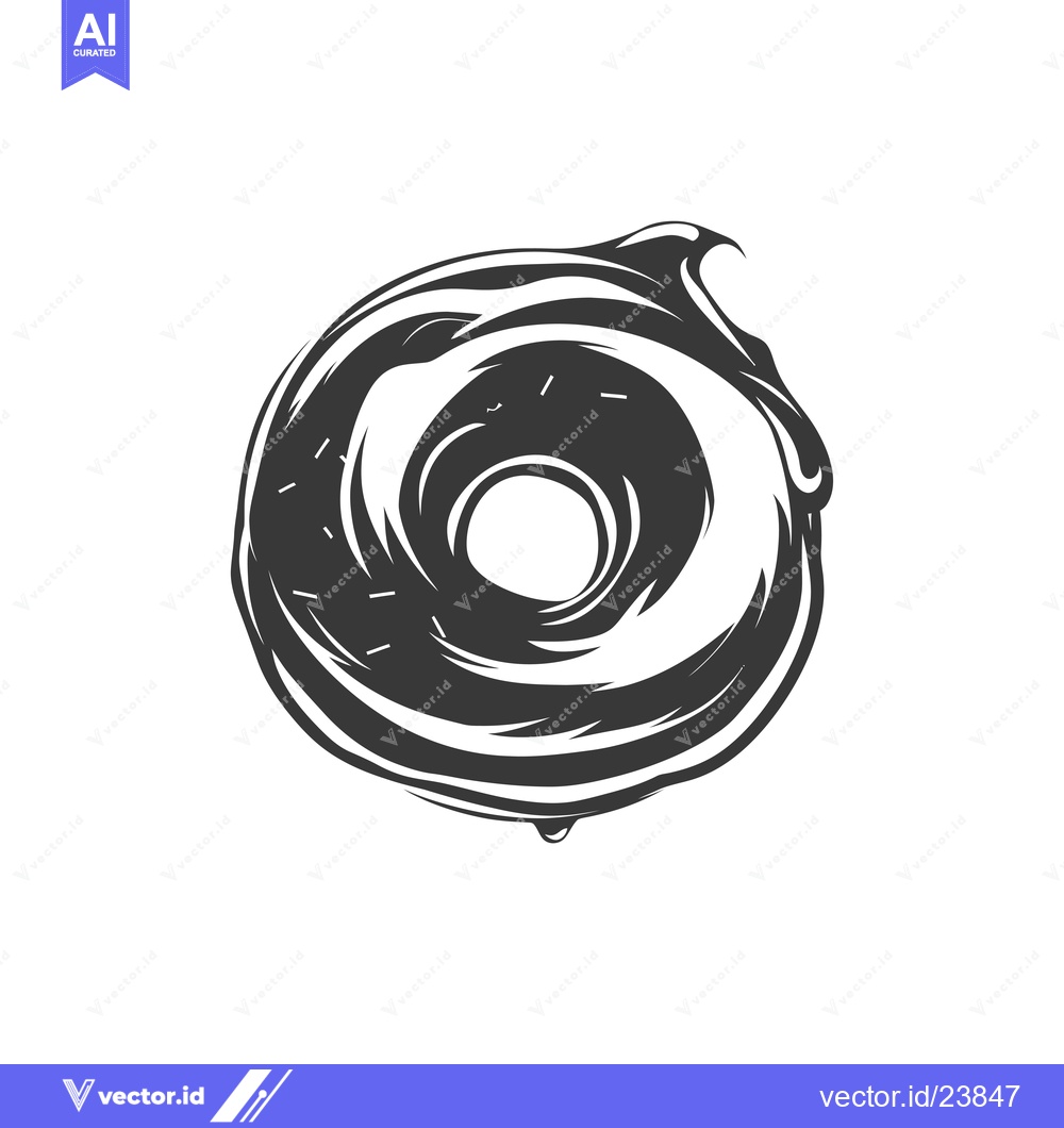 Premium Vector of Black and White Illustration of a Dripping Donut