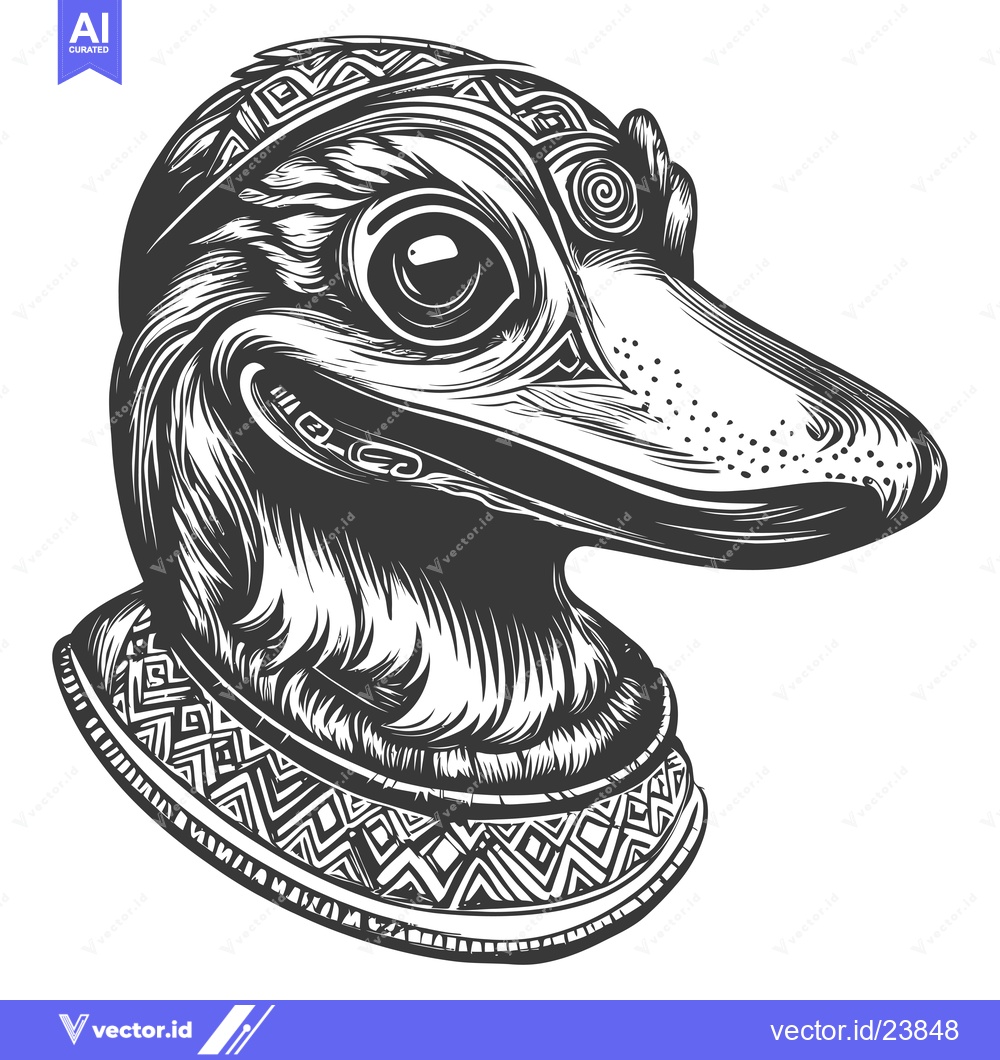 Premium Vector of Black and White Illustration of a Duck Head with Tribal Patterns