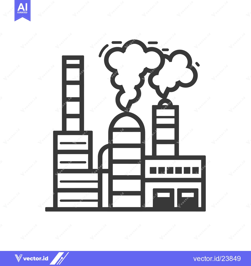 Premium Vector of Black and White Illustration of a Factory with Smoke