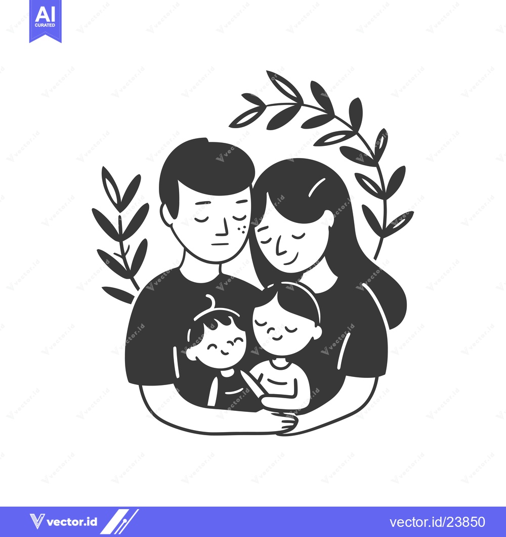 Premium Vector dari Black and White Illustration of a Family of Four