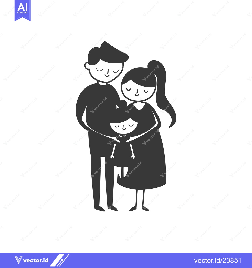 Premium Vector of Black and White Illustration of a Family with a Father, Mother, and Da