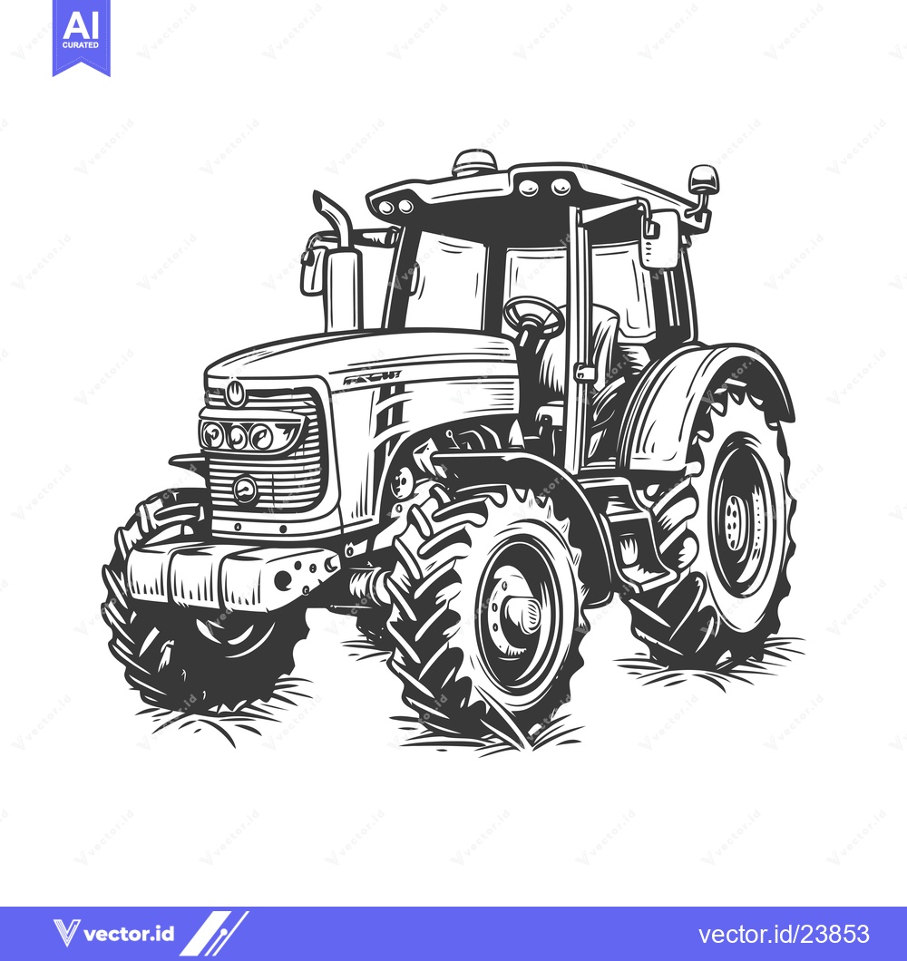 Premium Vector dari Black and White Illustration of a Farm Tractor