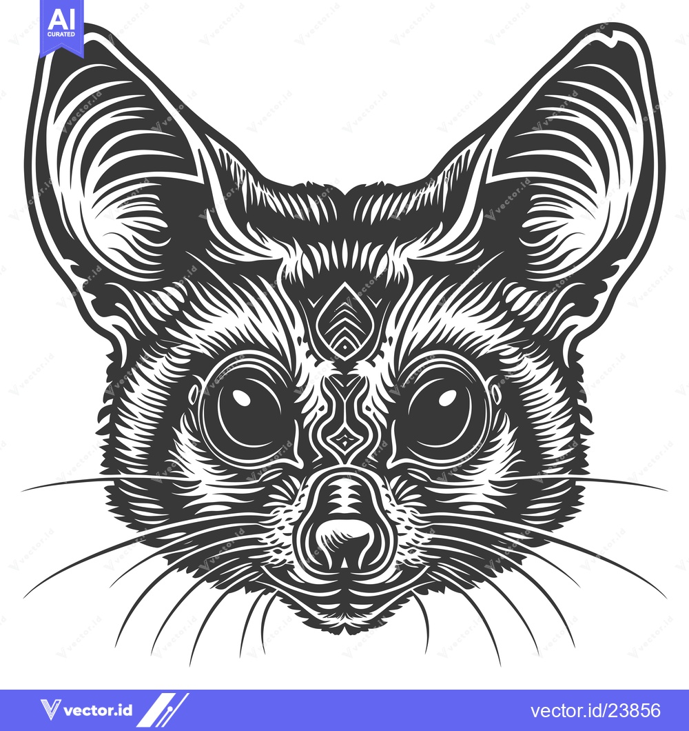 Premium Vector dari Black and White Illustration of a  Feline Face