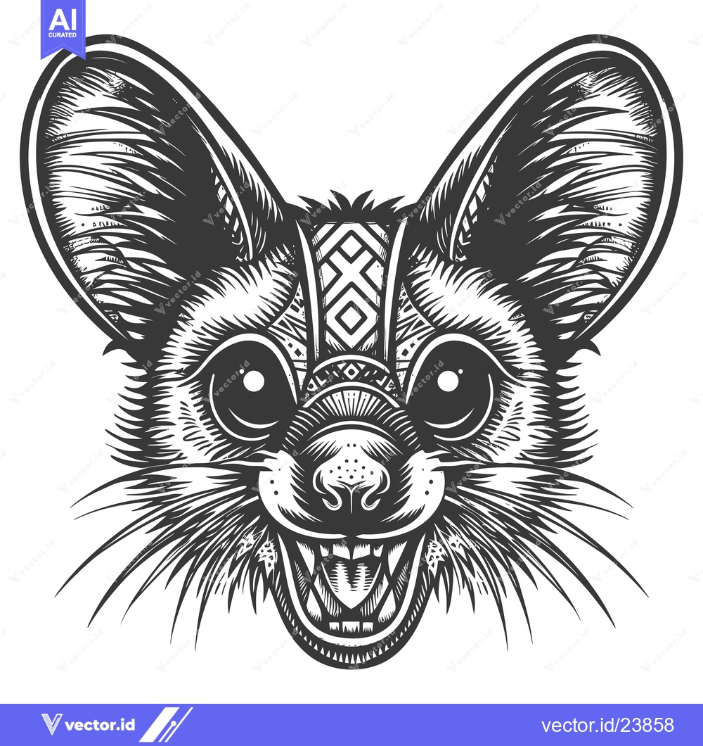 Premium Vector dari Black and White Illustration of a Ferocious Fox with Tribal Pattern