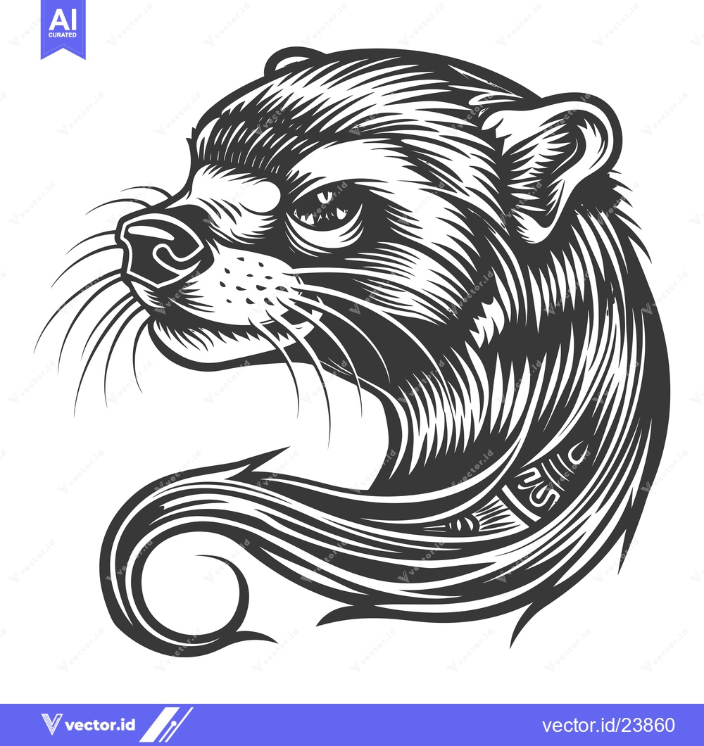 Premium Vector dari Black and White Illustration of a Ferret with its Tail Swirling Behind