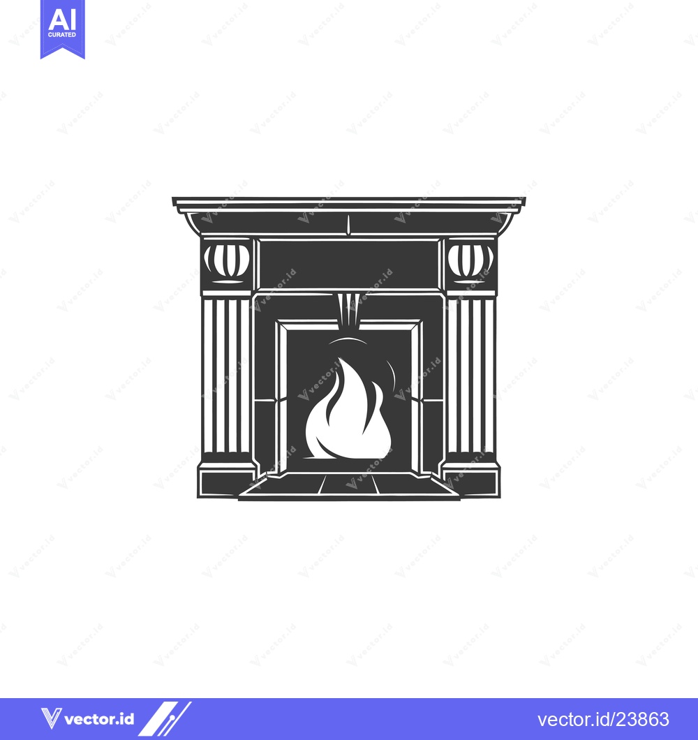 Premium Vector dari Black and White Illustration of a Fireplace with Flames