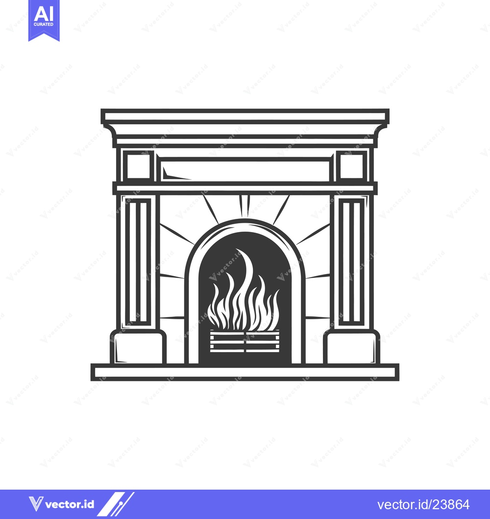 Premium Vector dari Black and White Illustration of a Fireplace with Flames