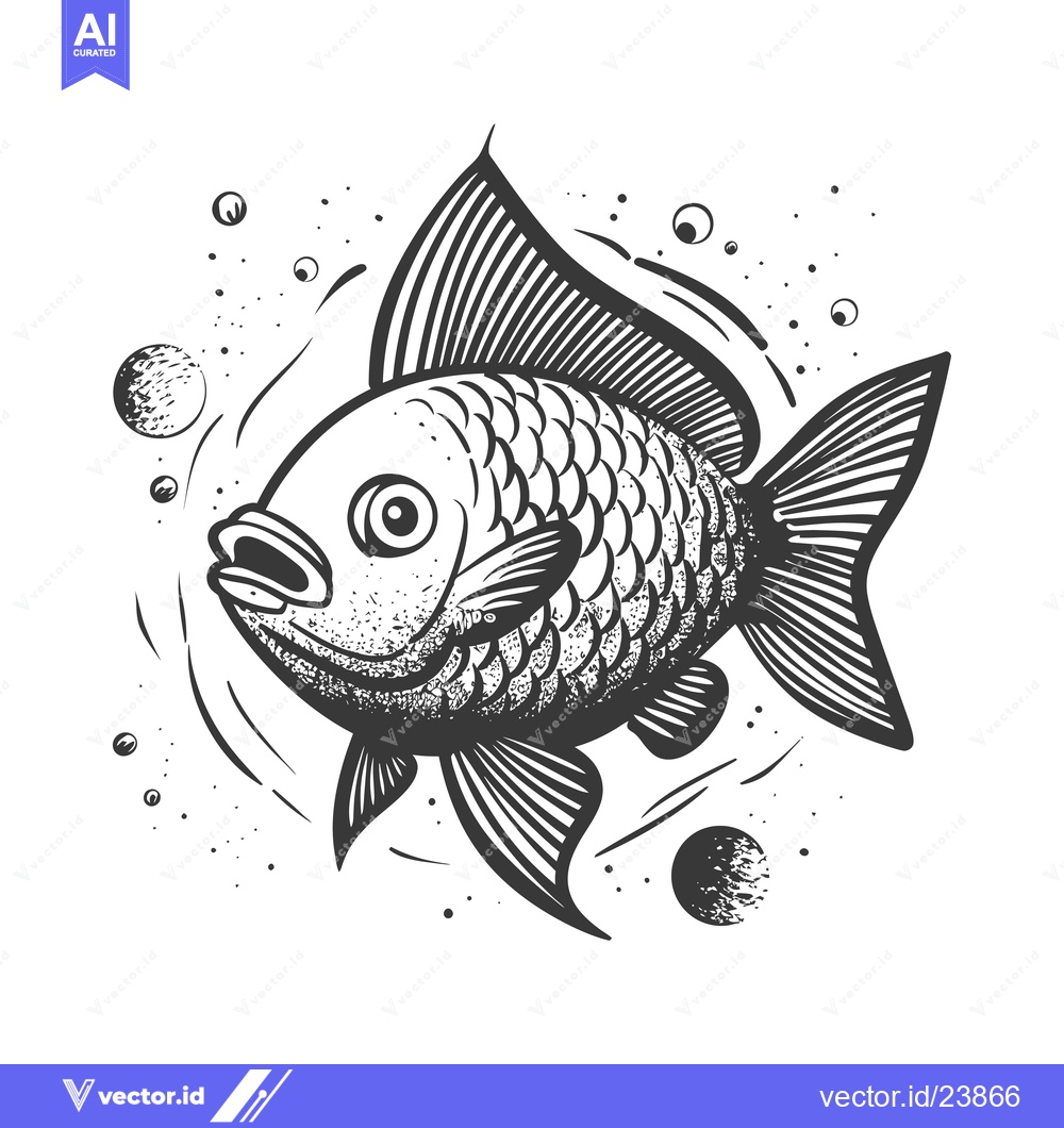 Premium Vector of Black and White Illustration of a Fish Swimming Through Space