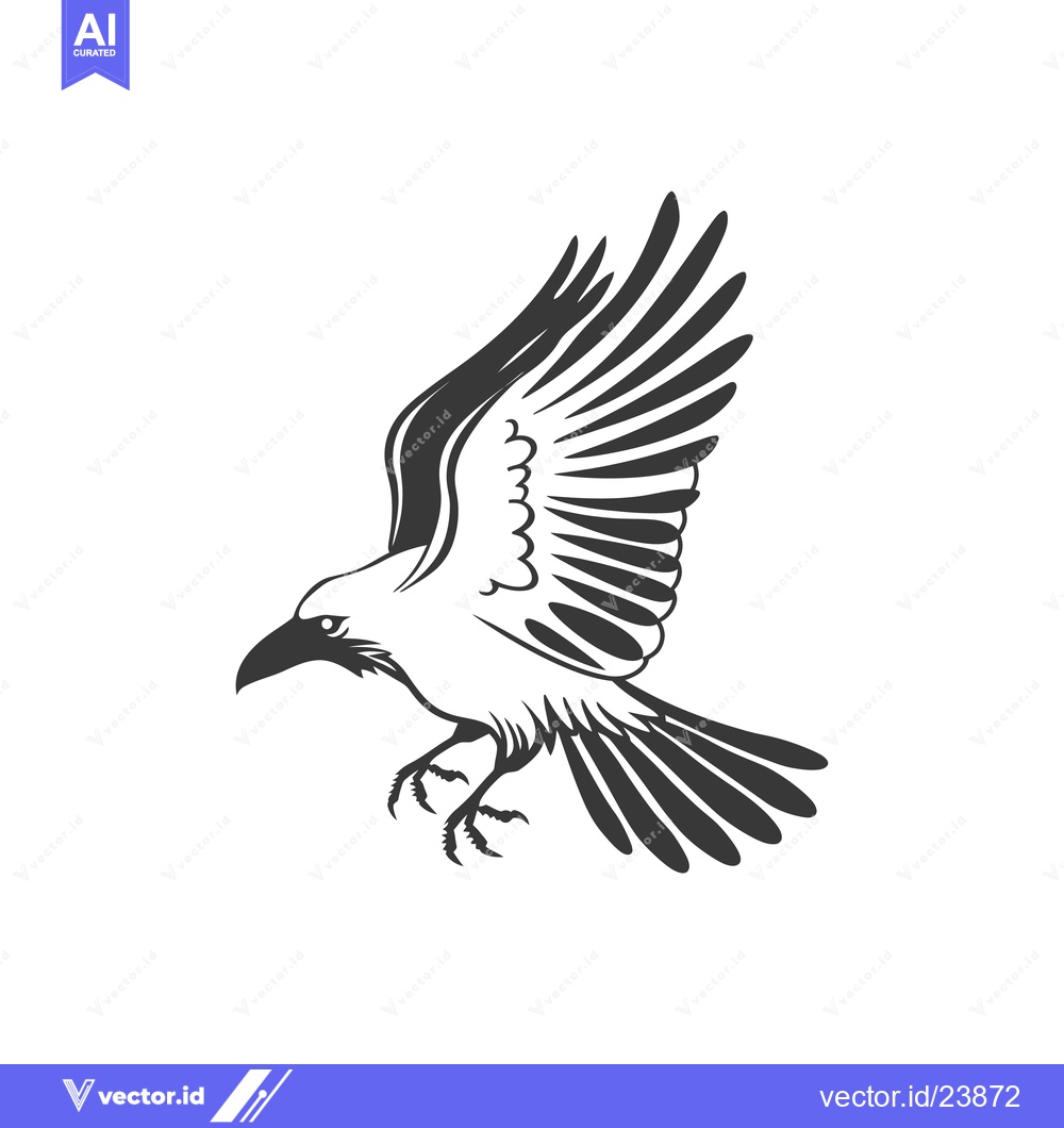 Premium Vector dari Black and White Illustration of a Flying Raven