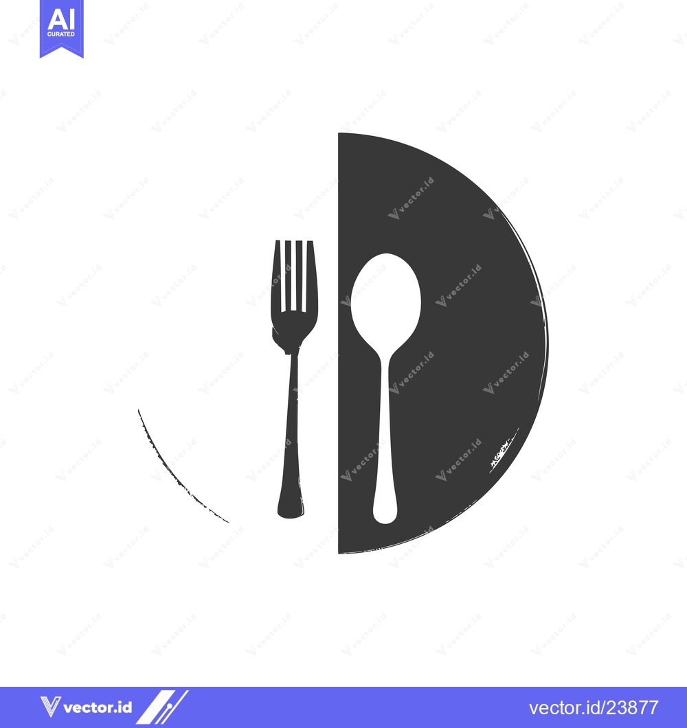 Premium Vector dari Black and White Illustration of a Fork and Spoon on a Plate